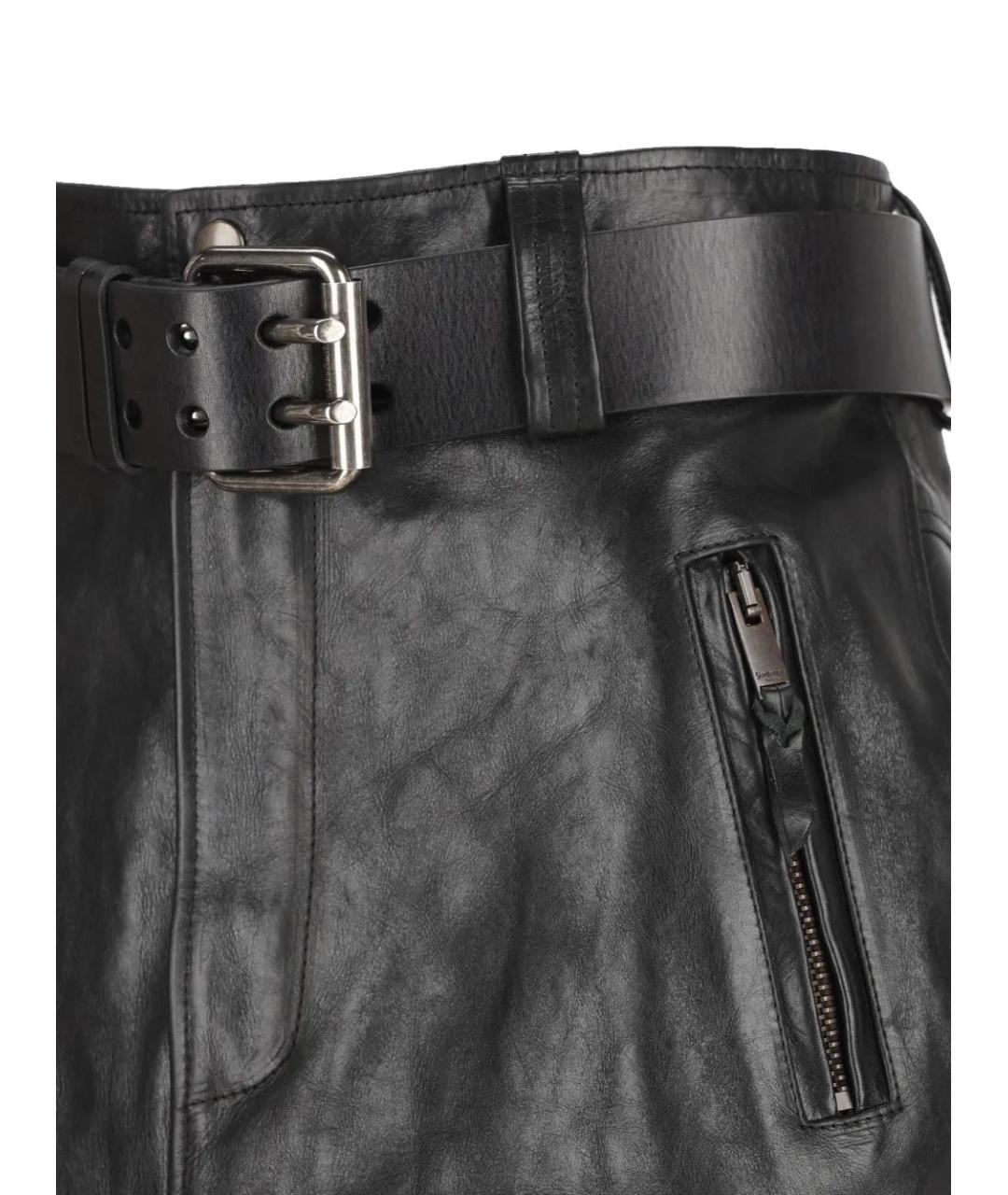 SAINT LAURENT Черная кожаная юбка миди, фото 4