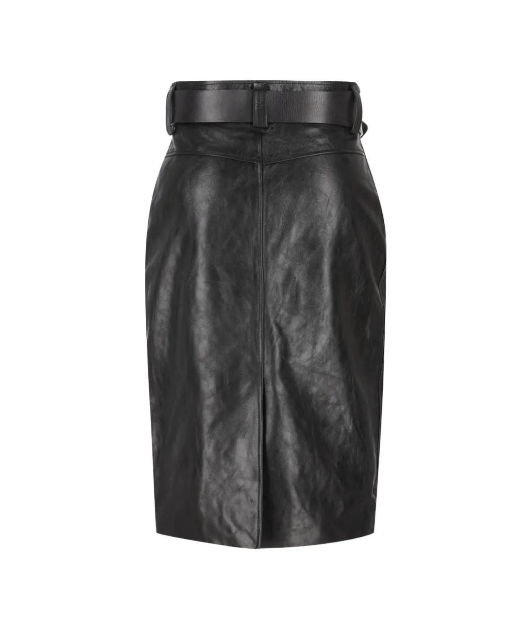 SAINT LAURENT Черная кожаная юбка миди, фото 2