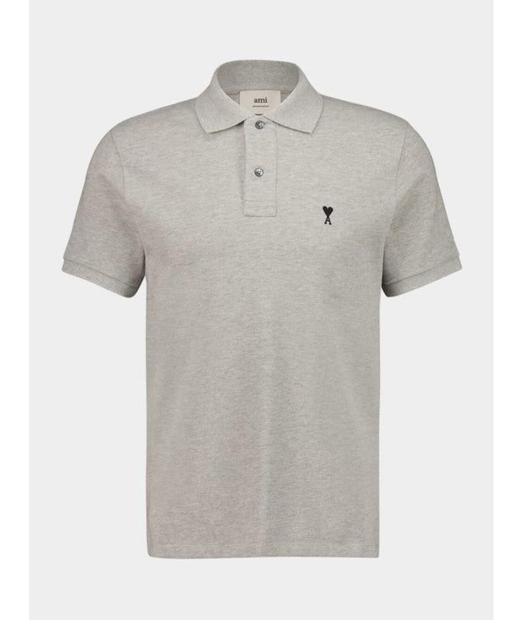 Ami Paris Серое хлопковое поло с коротким рукавом, фото 4