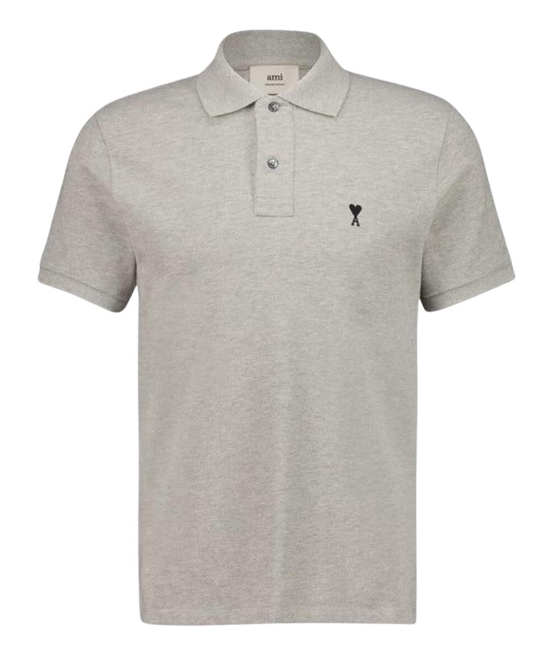Ami Paris Серое хлопковое поло с коротким рукавом, фото 1
