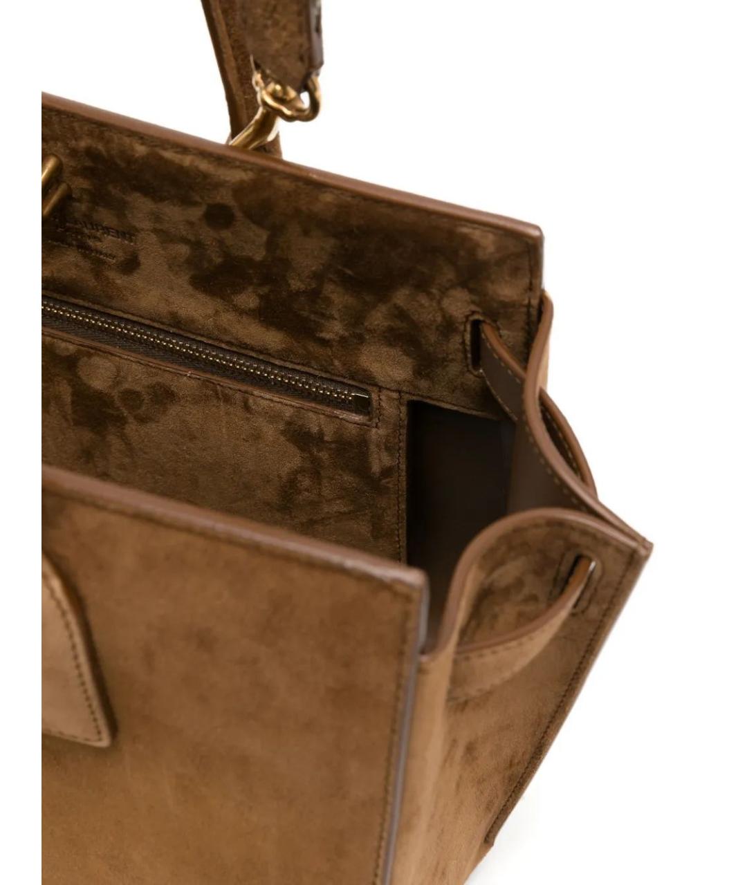 SAINT LAURENT Коричневая замшевая сумка тоут, фото 4