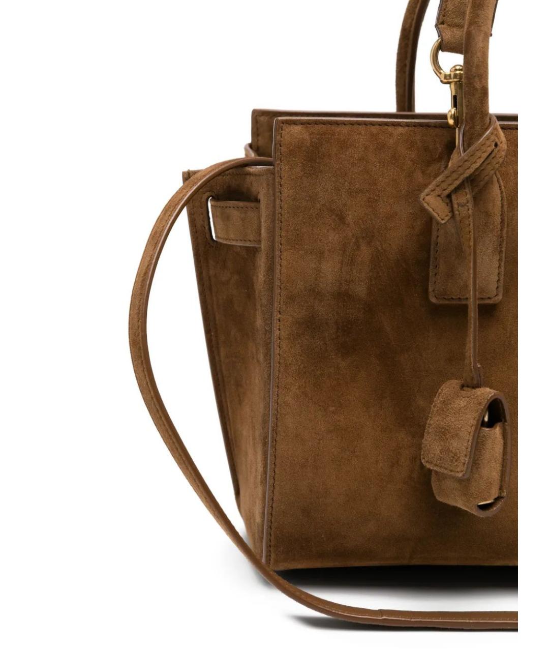 SAINT LAURENT Коричневая замшевая сумка тоут, фото 3