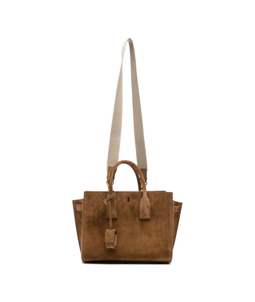 SAINT LAURENT Коричневая замшевая сумка тоут, фото 1