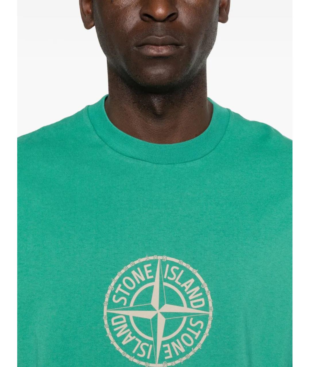 STONE ISLAND Зеленая хлопковая футболка, фото 4