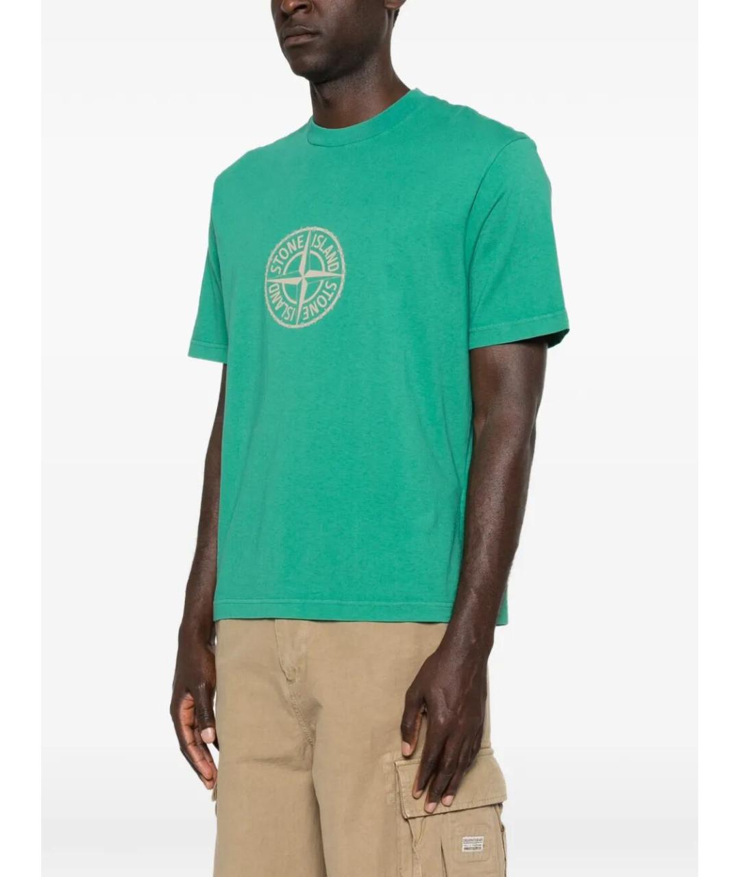 STONE ISLAND Зеленая хлопковая футболка, фото 2