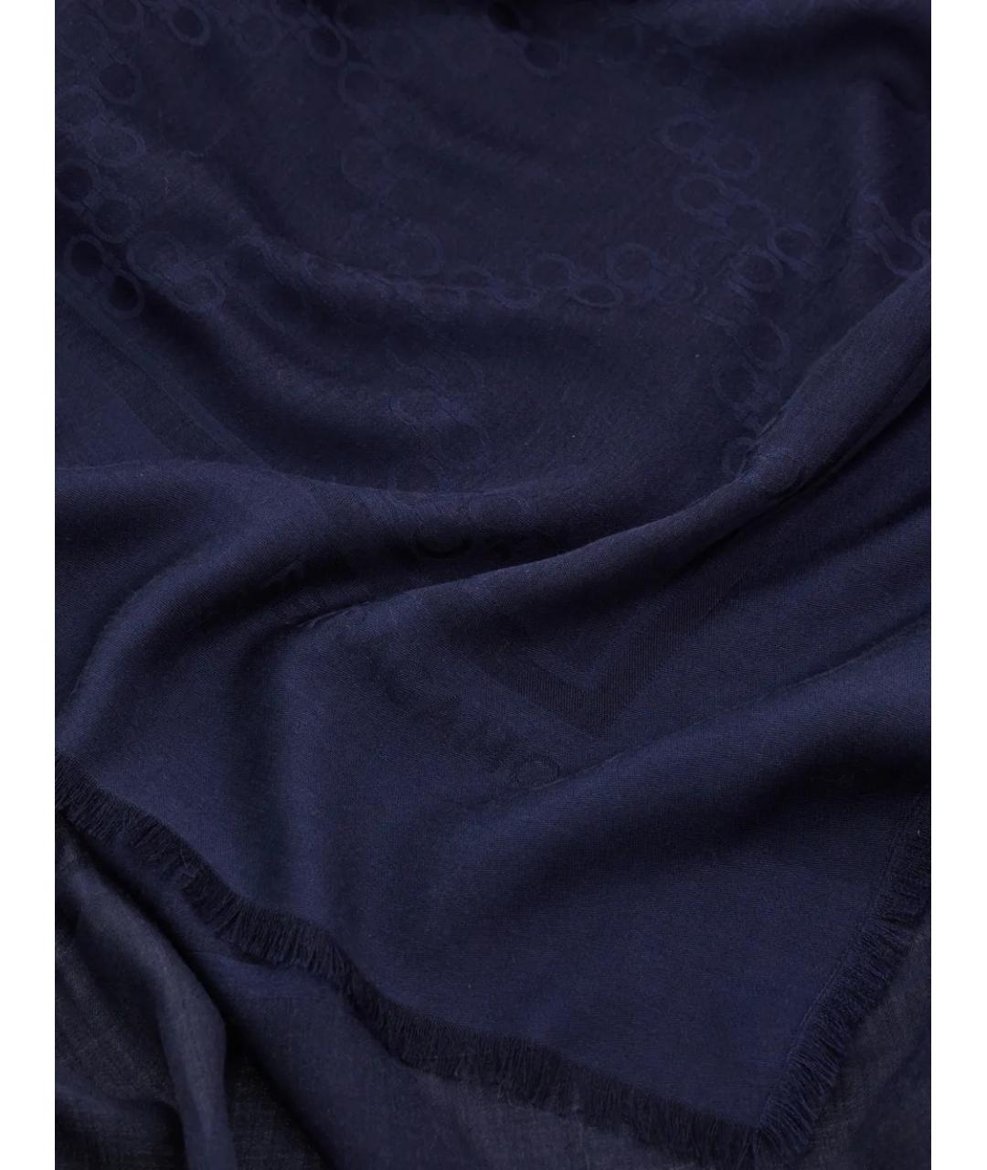 FERRAGAMO Синий шерстяной шарф, фото 3