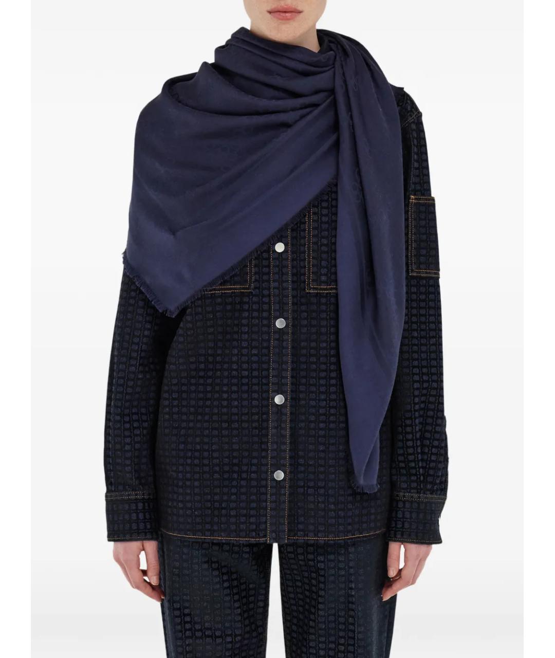 FERRAGAMO Синий шерстяной шарф, фото 2