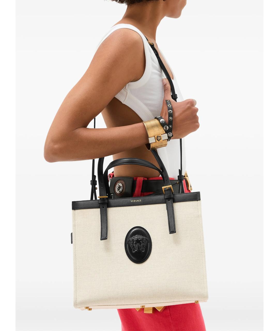 VERSACE Бежевая хлопковая сумка тоут, фото 2
