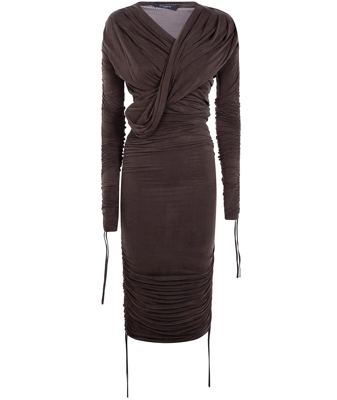 BALMAIN Коричневое вискозное коктейльное платье, фото 1