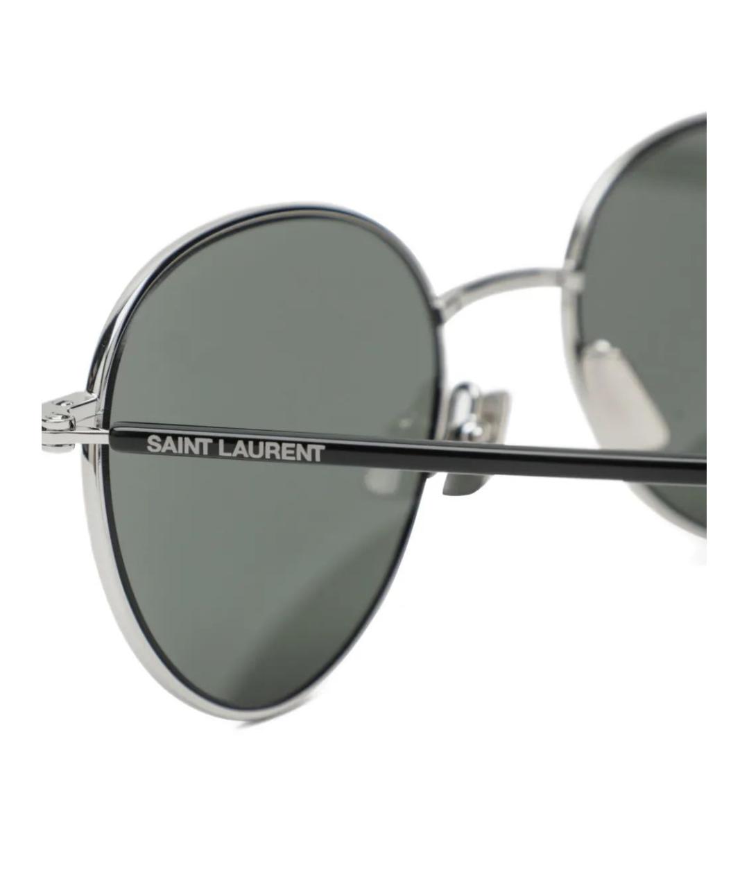 SAINT LAURENT Серые металлические солнцезащитные очки, фото 3