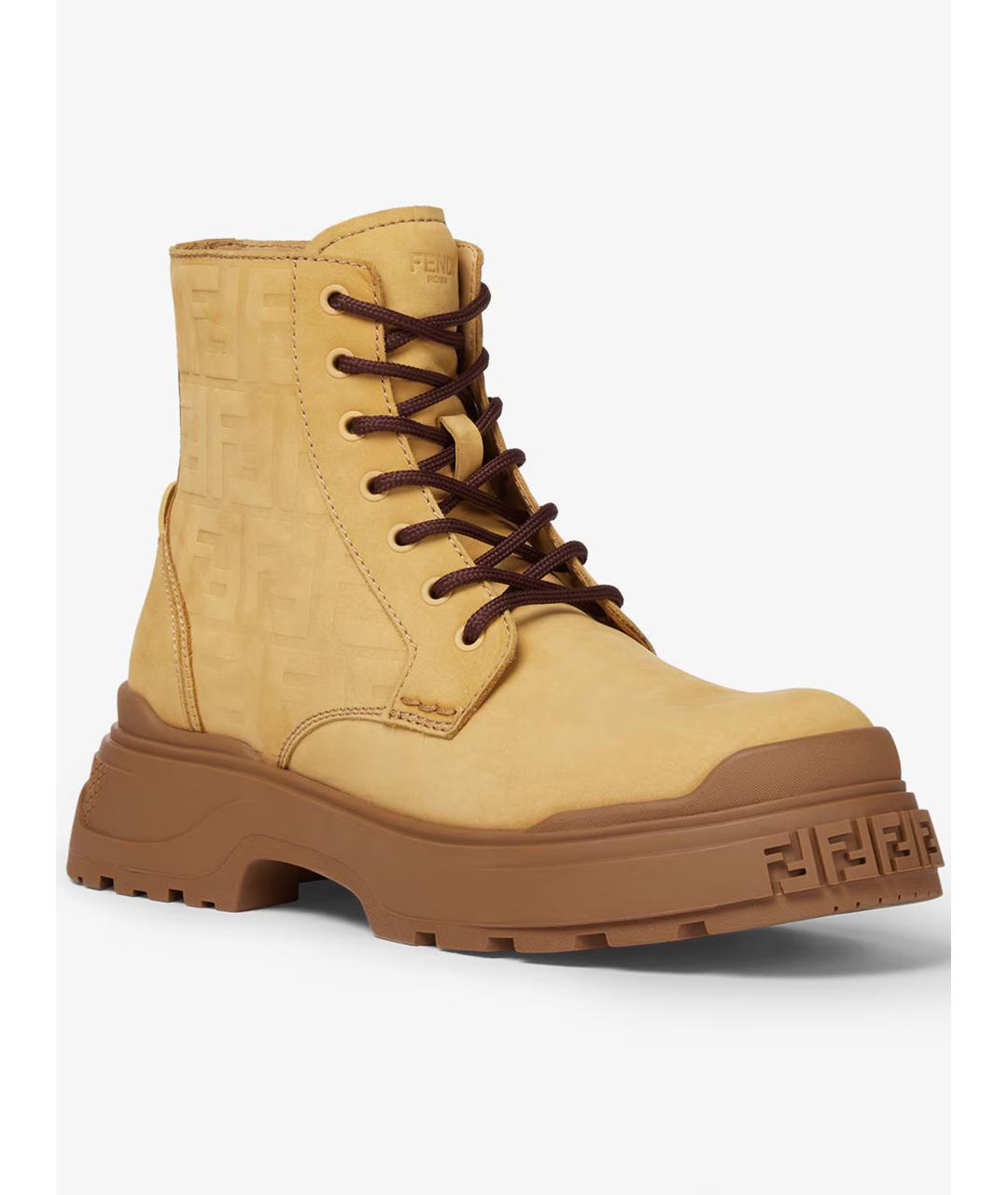 FENDI Бежевые кожаные высокие ботинки, фото 2