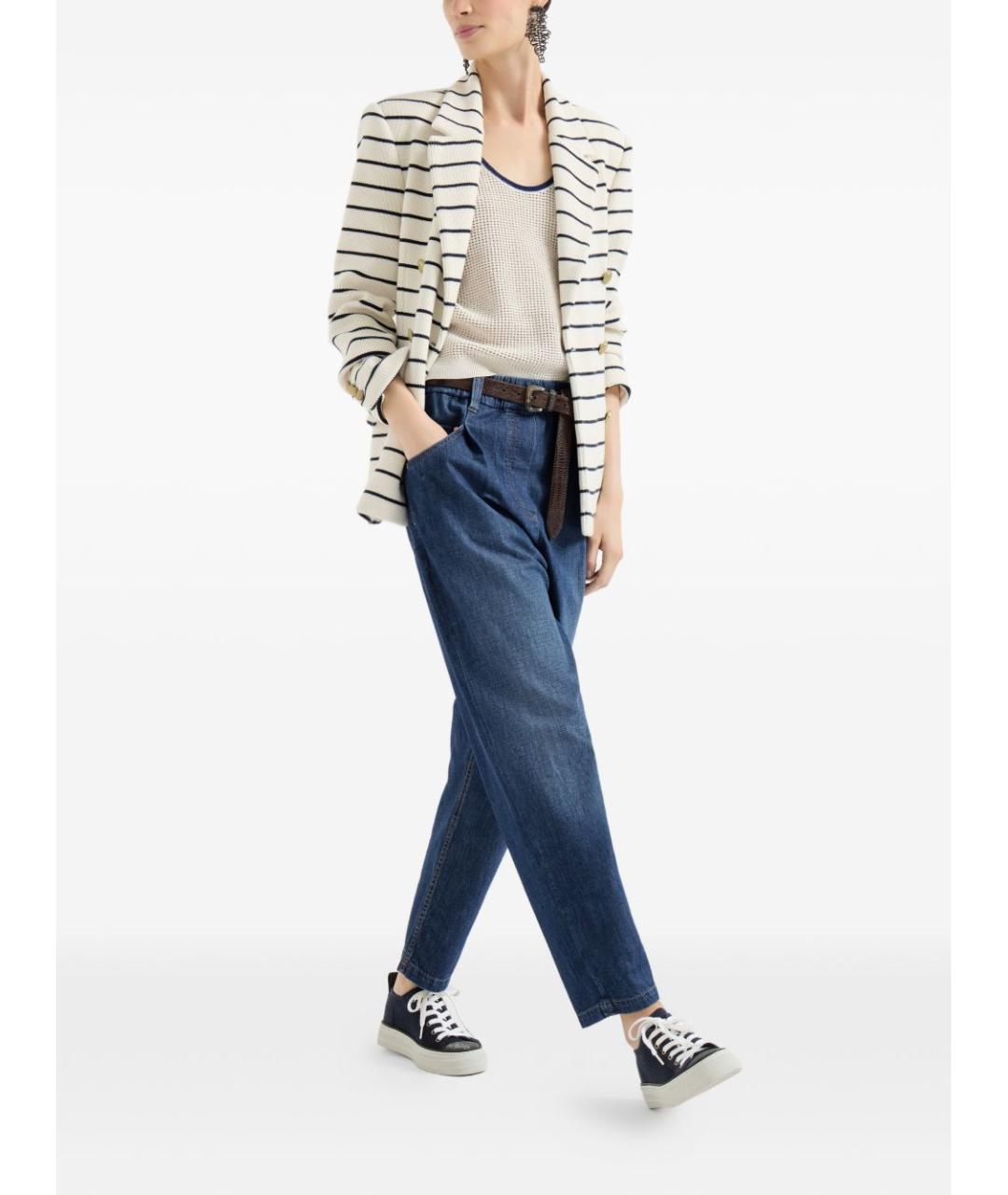 BRUNELLO CUCINELLI Синие хлопковые прямые брюки, фото 2