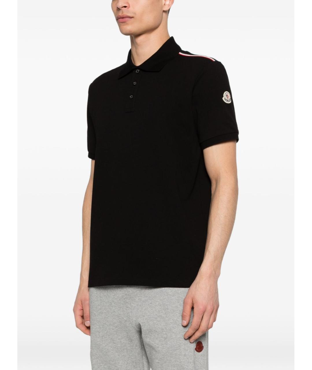 MONCLER Черное хлопковое поло с коротким рукавом, фото 2