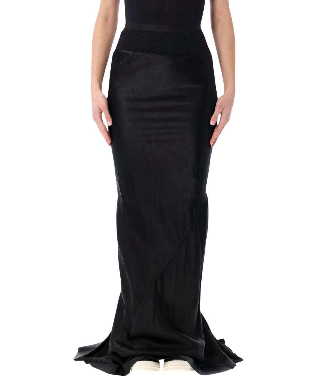 RICK OWENS Черная вискозная юбка миди, фото 1