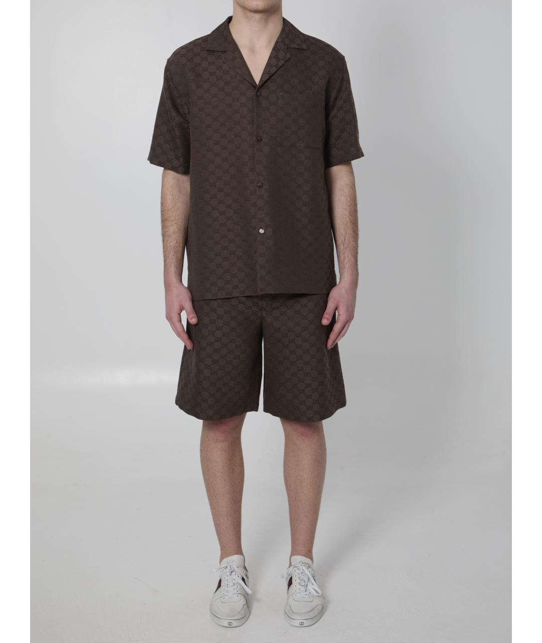 GUCCI Коричневая льняная кэжуал рубашка, фото 5