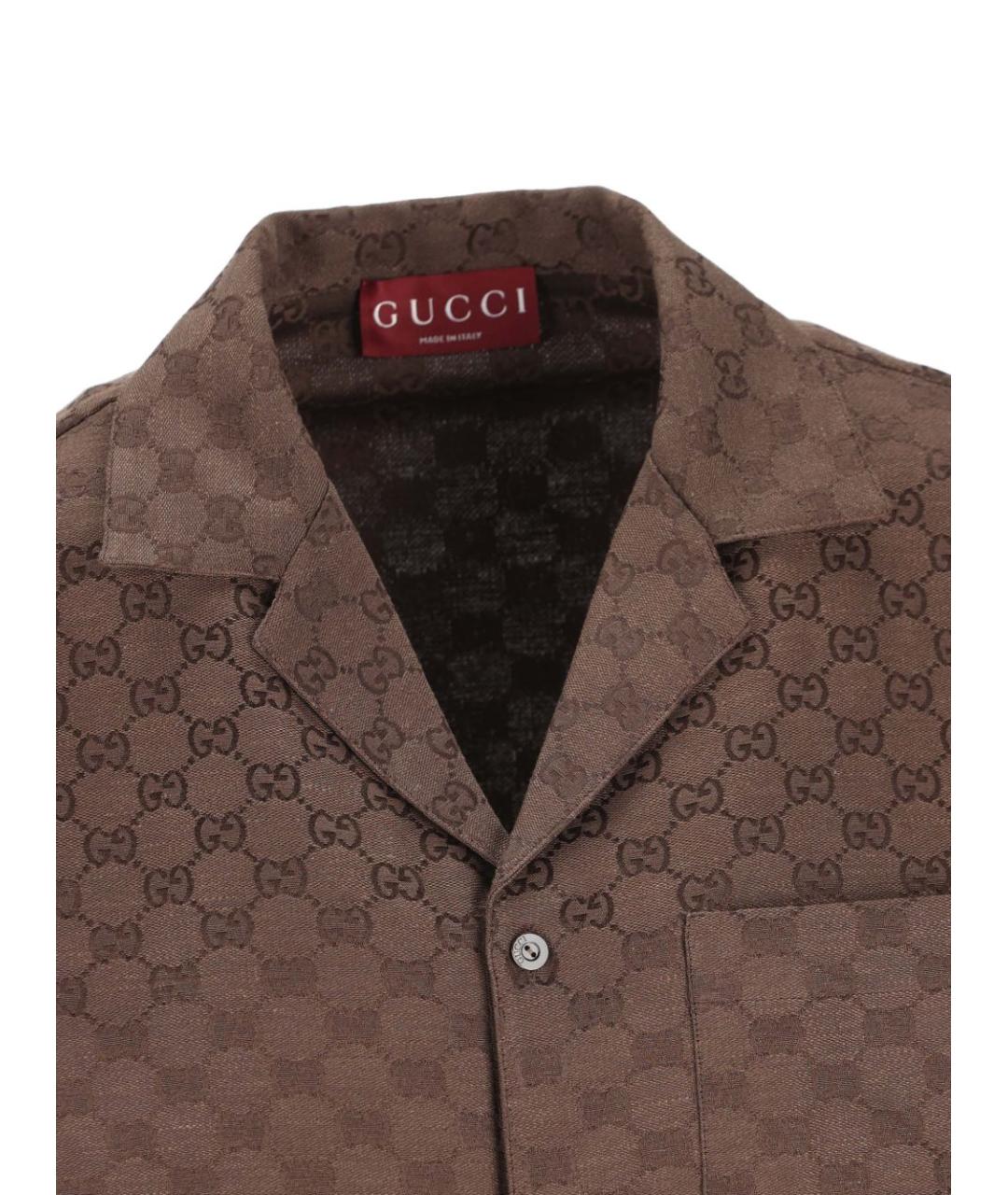 GUCCI Коричневая льняная кэжуал рубашка, фото 4