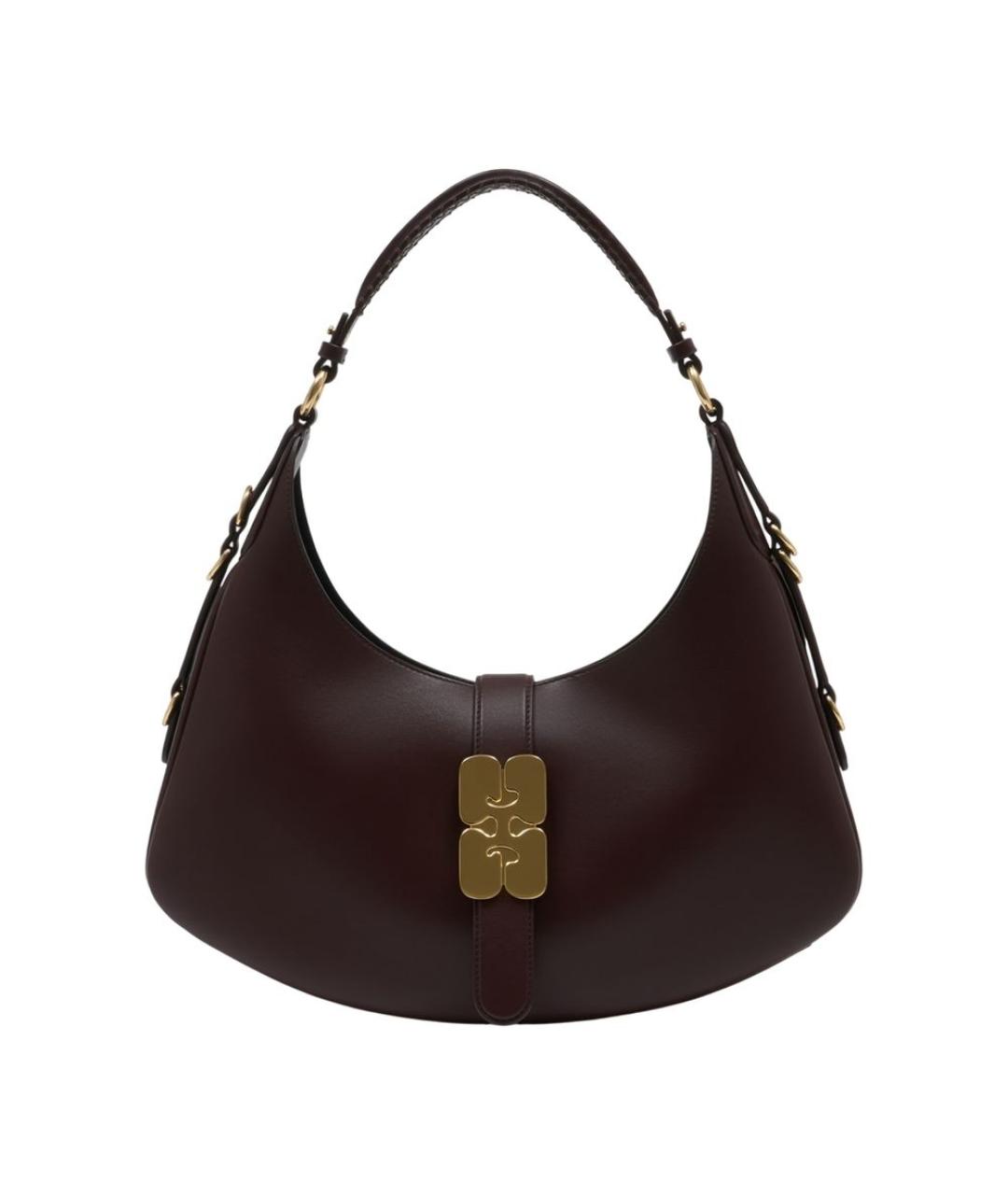 GANNI Коричневая кожаная сумка с короткими ручками, фото 1