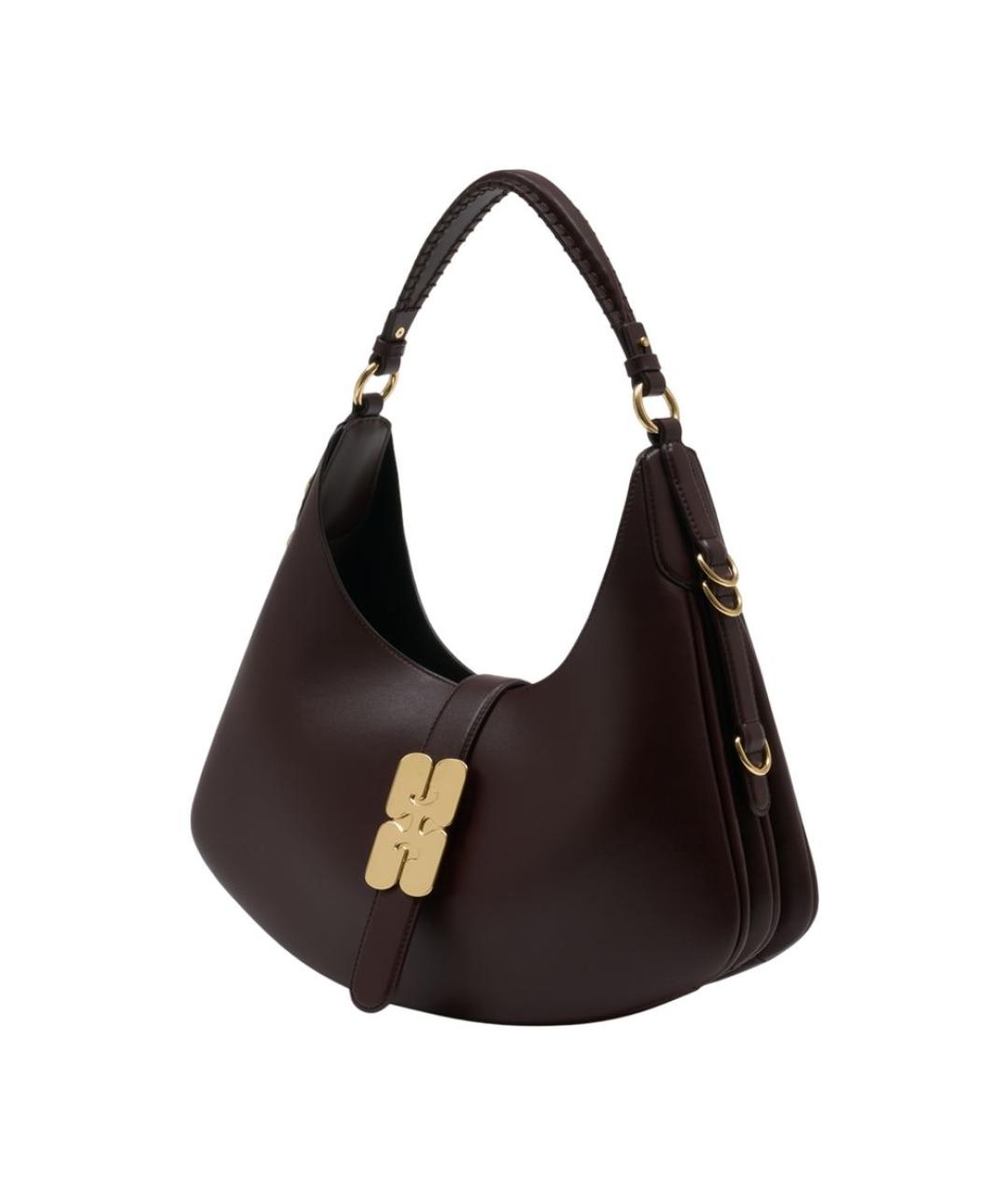 GANNI Коричневая кожаная сумка с короткими ручками, фото 2