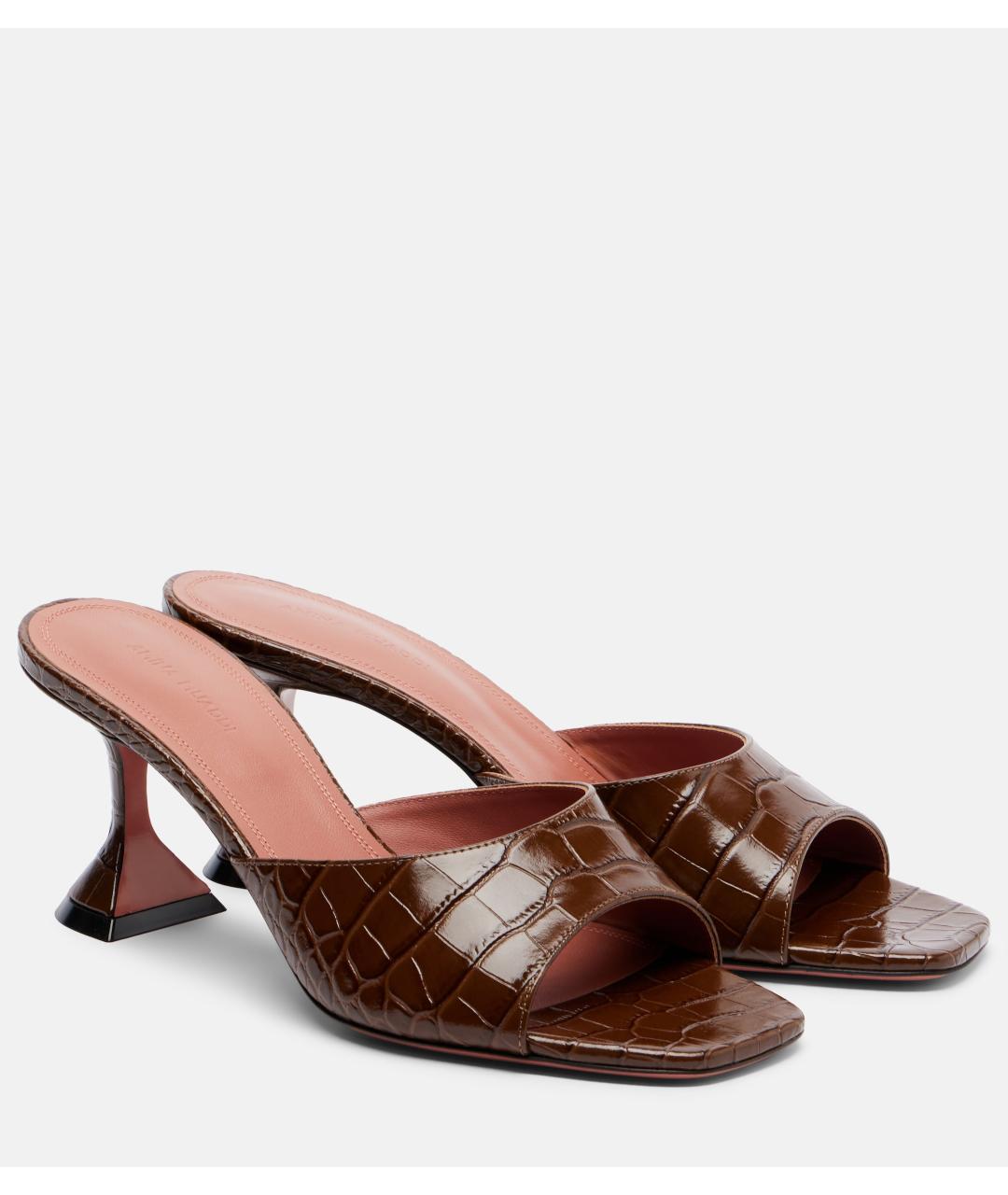 Amina Muaddi Коричневые кожаные мюли, фото 2