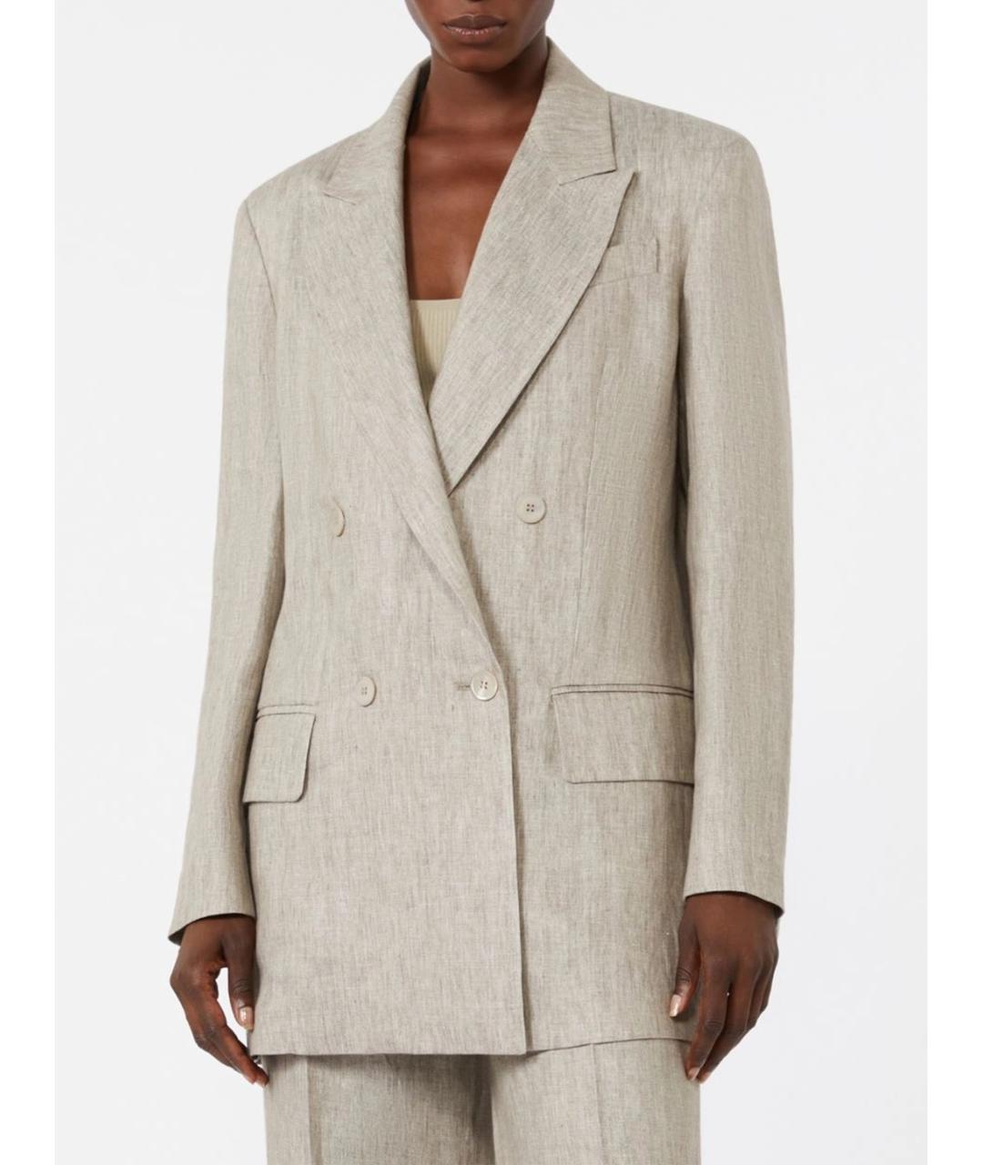 MAX MARA Бежевый льняной жакет/пиджак, фото 2