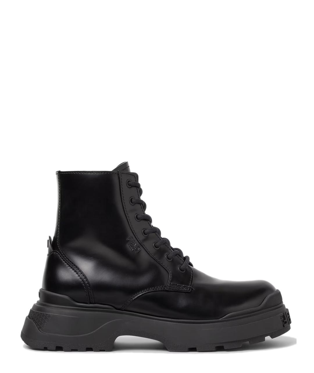 FENDI Черные кожаные высокие ботинки, фото 1