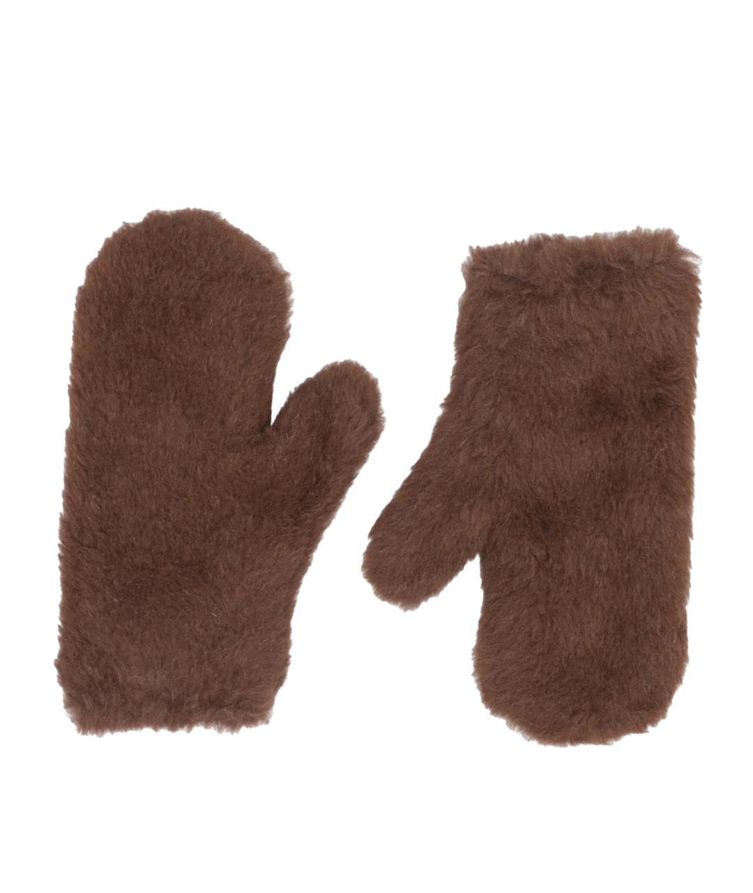 MAX MARA Коричневые шерстяные варежки, фото 3