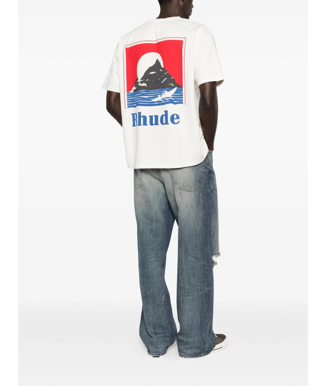 RHUDE Белая хлопковая футболка, фото 2
