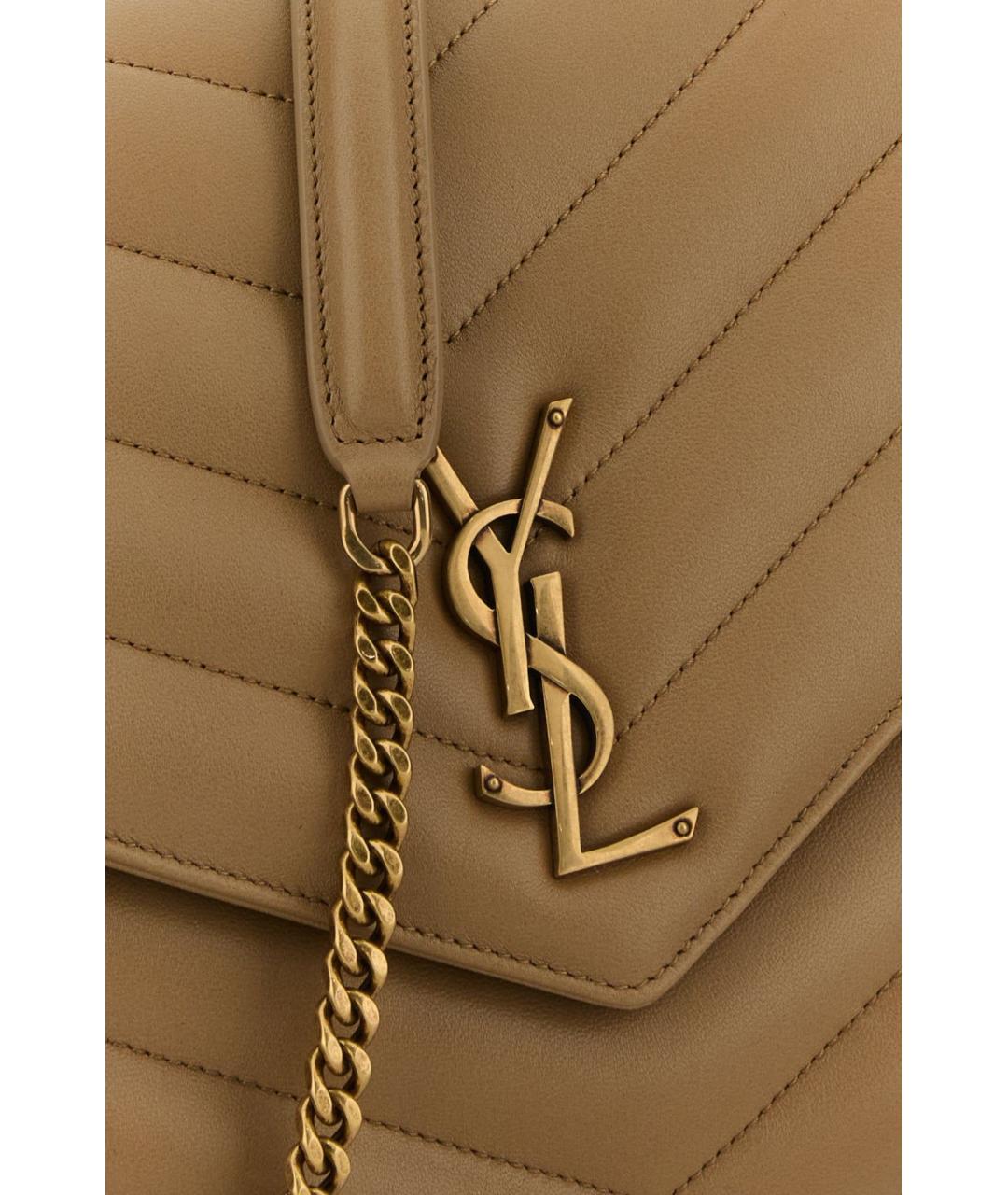 SAINT LAURENT Бежевая кожаная сумка через плечо, фото 4