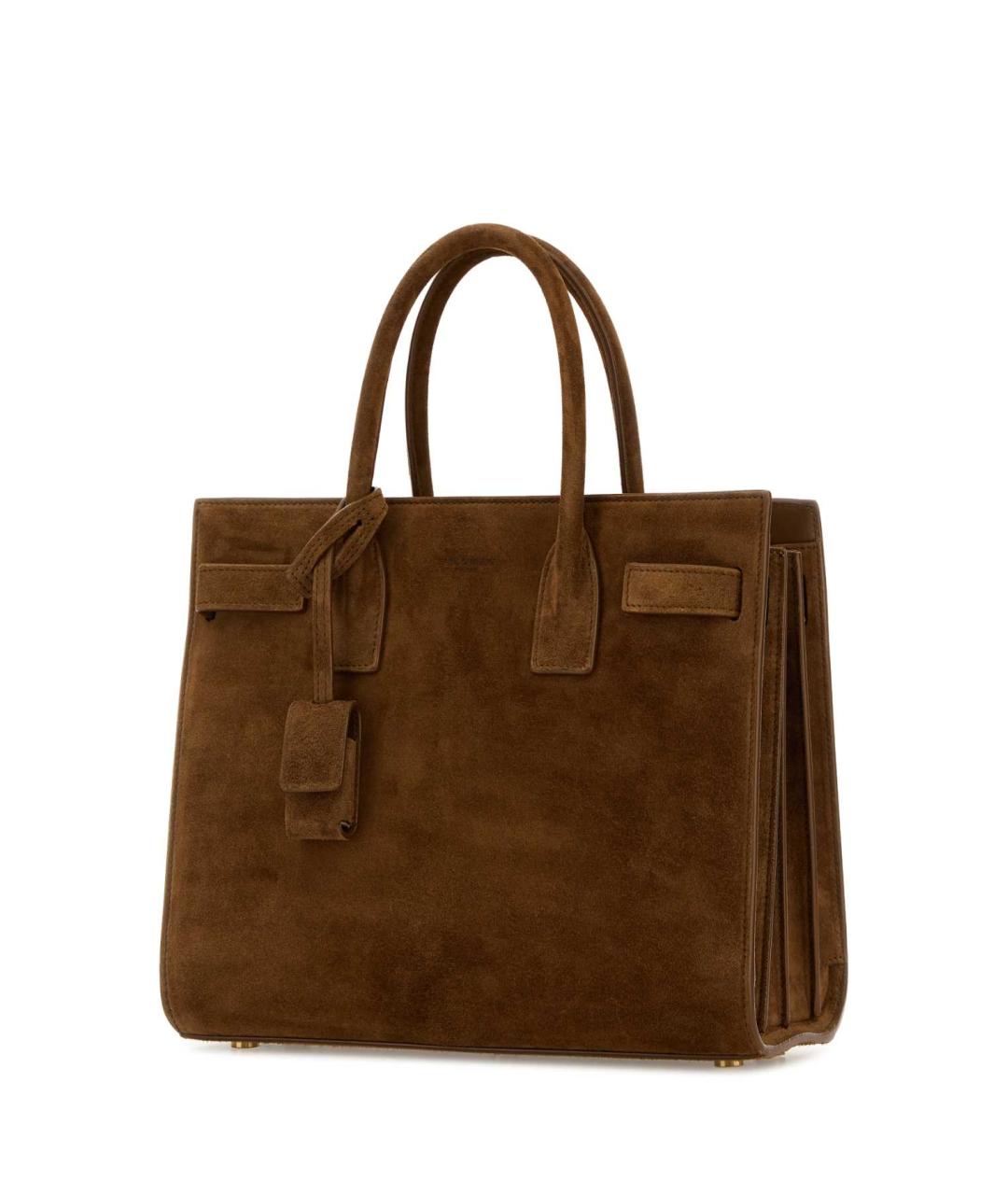 SAINT LAURENT Коричневая замшевая сумка тоут, фото 2