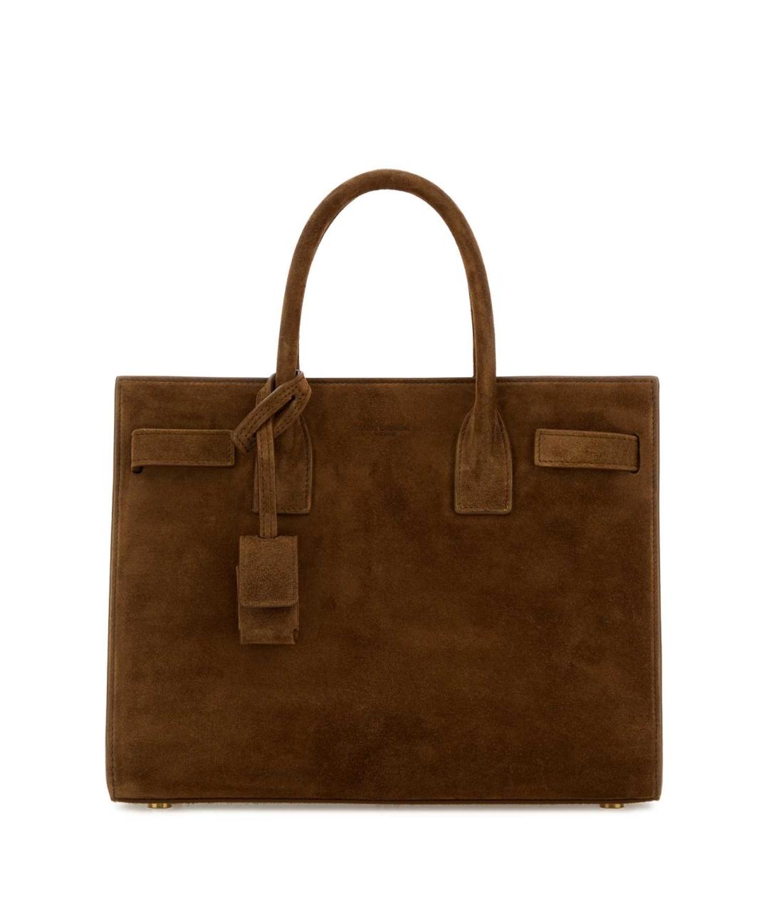 SAINT LAURENT Коричневая замшевая сумка тоут, фото 1