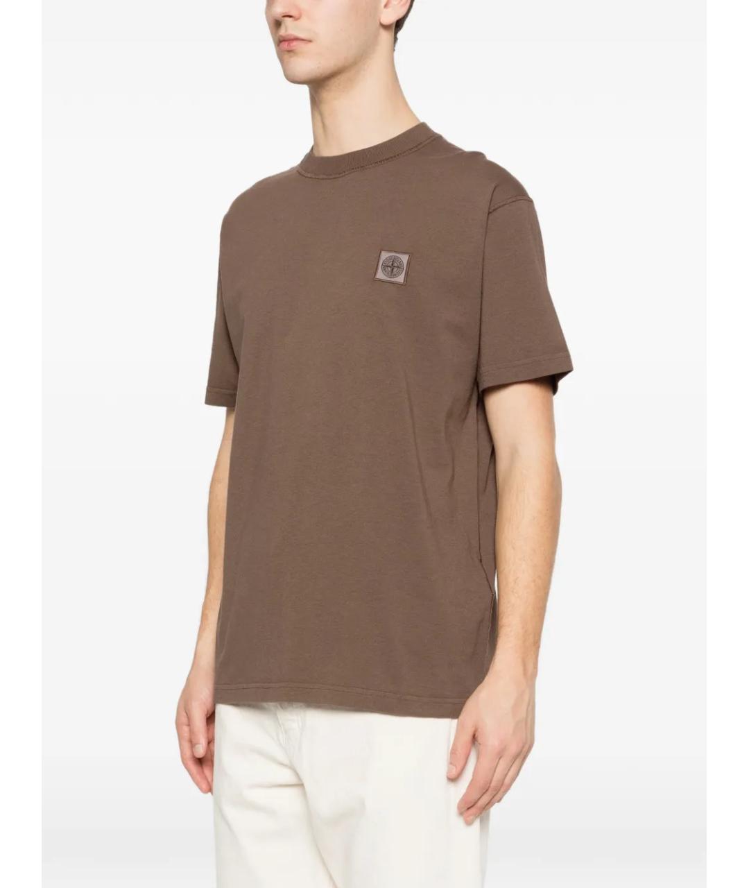 STONE ISLAND Коричневая хлопковая футболка, фото 3