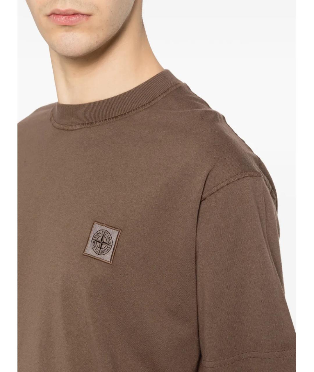 STONE ISLAND Коричневая хлопковая футболка, фото 5