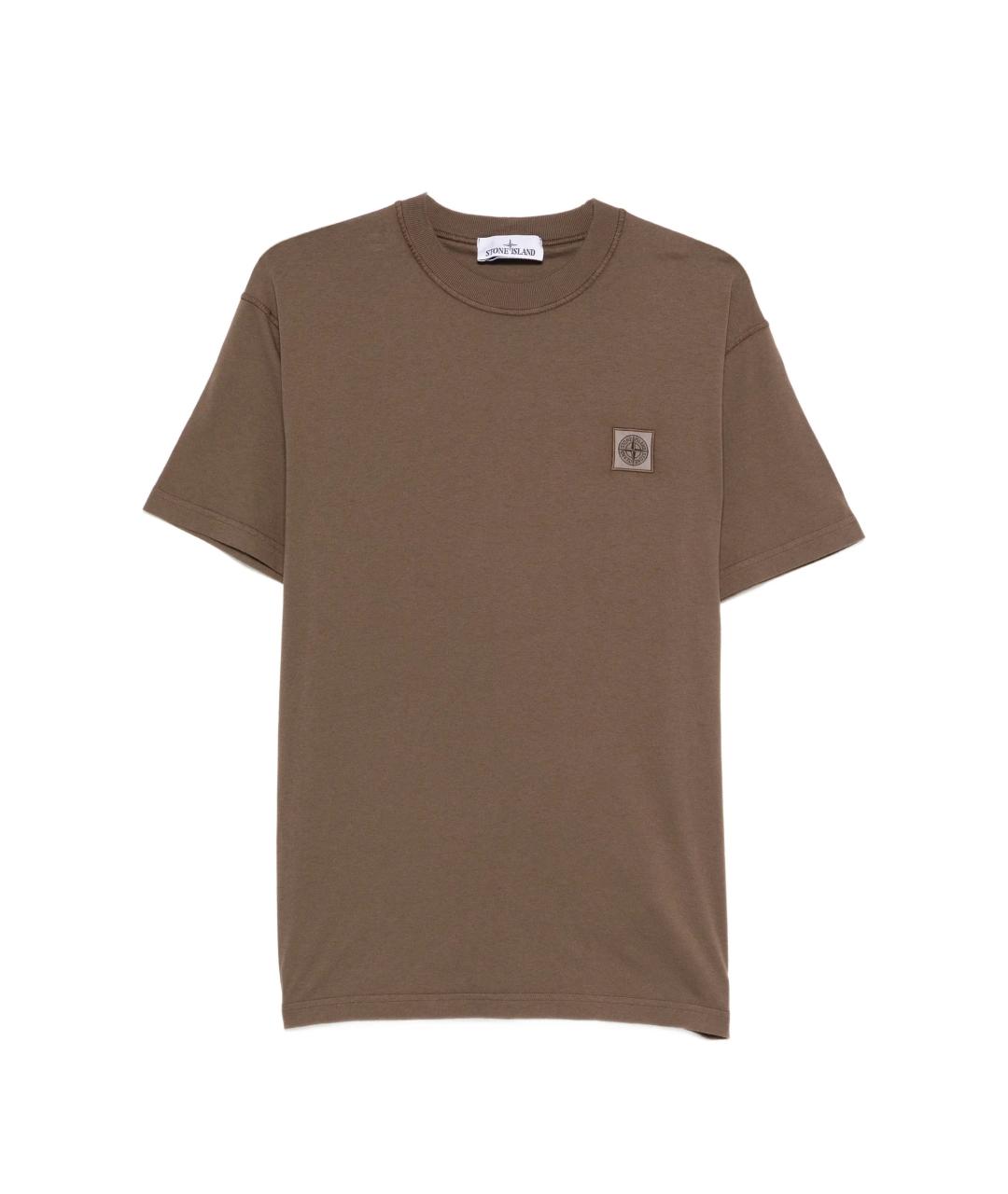 STONE ISLAND Коричневая хлопковая футболка, фото 1