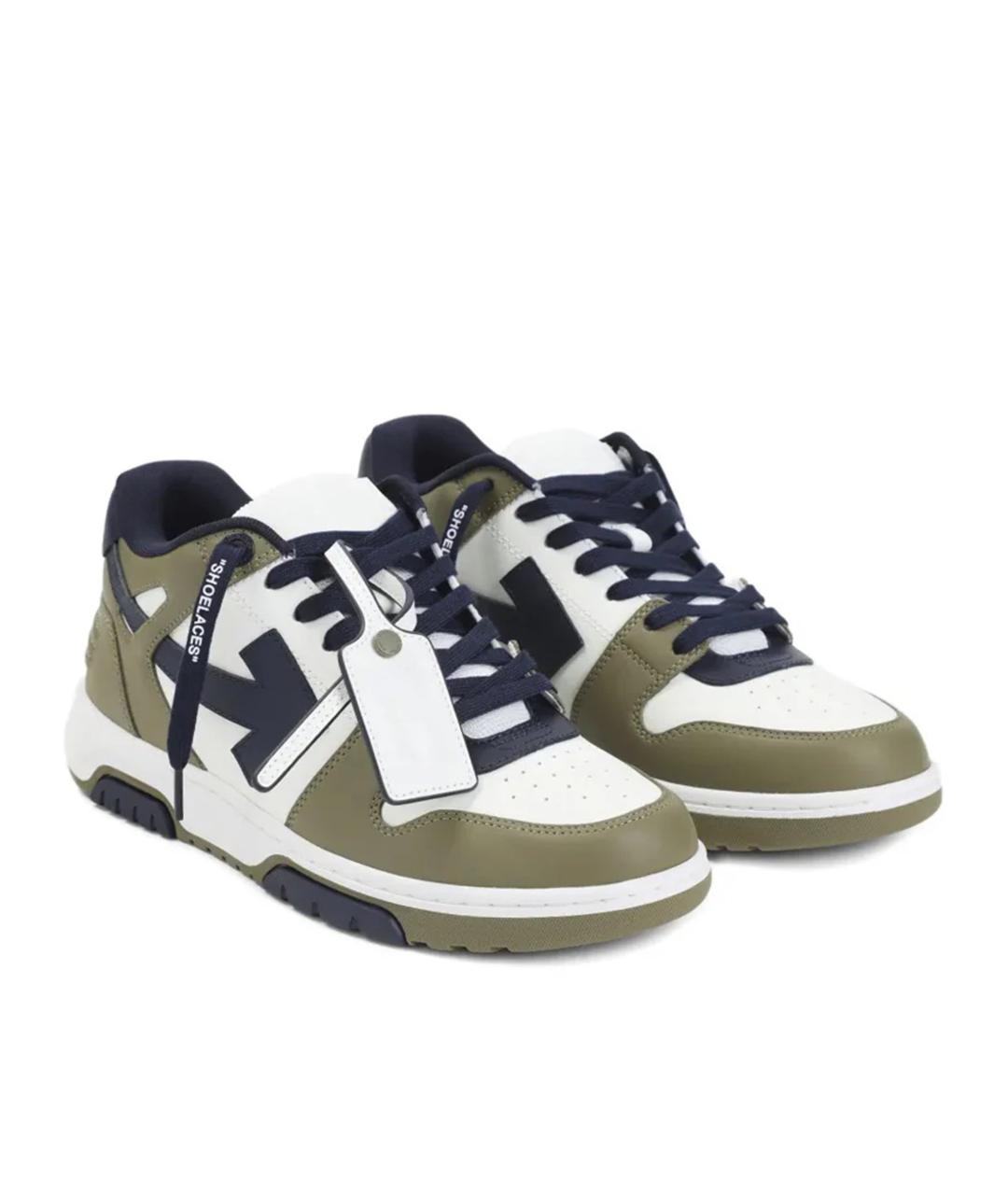 OFF-WHITE Хаки кожаные низкие кроссовки / кеды, фото 2