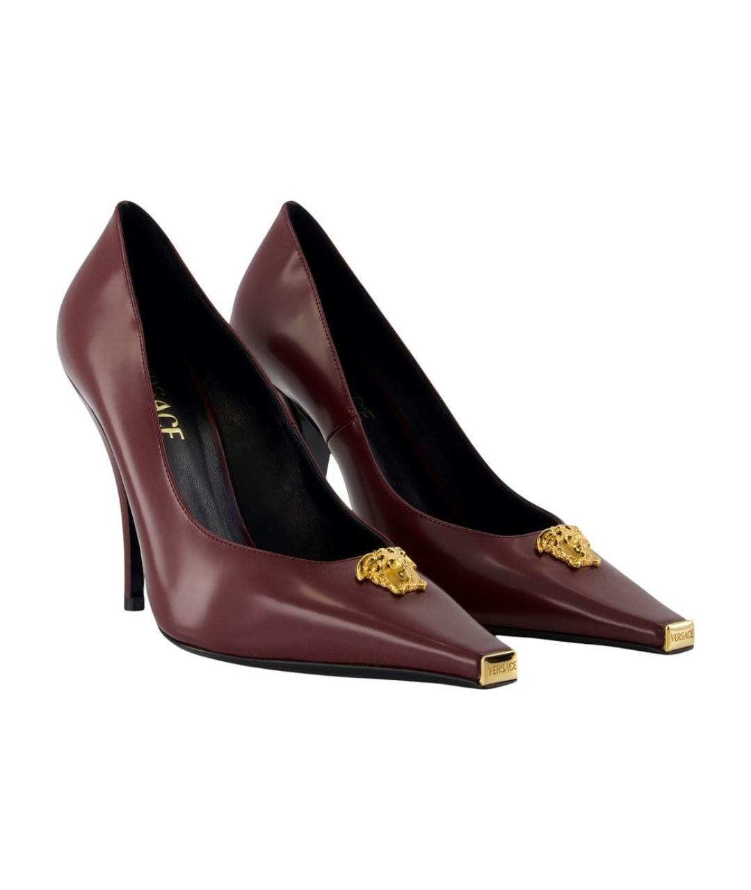 VERSACE Бордовые кожаные туфли, фото 2