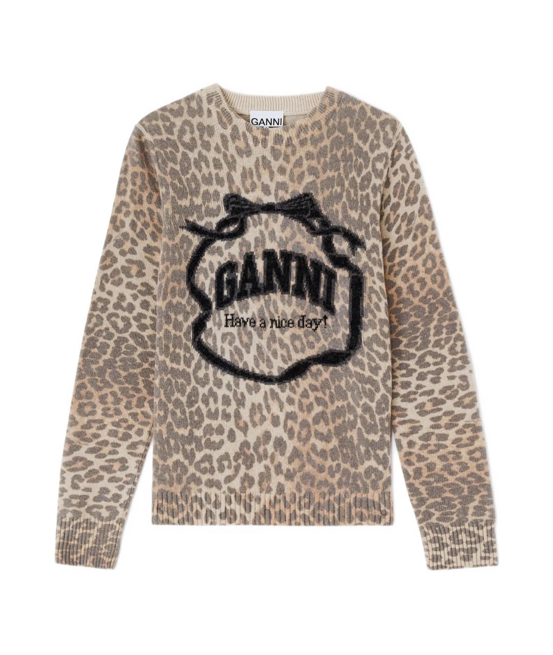 GANNI Бежевый шерстяной джемпер / свитер, фото 1