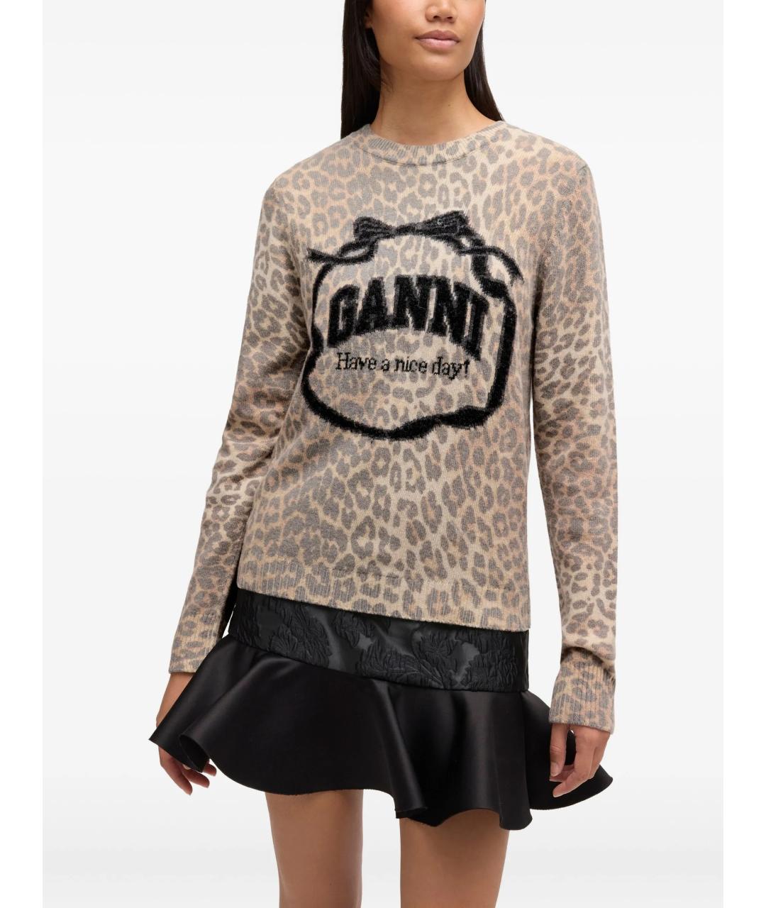 GANNI Бежевый шерстяной джемпер / свитер, фото 3