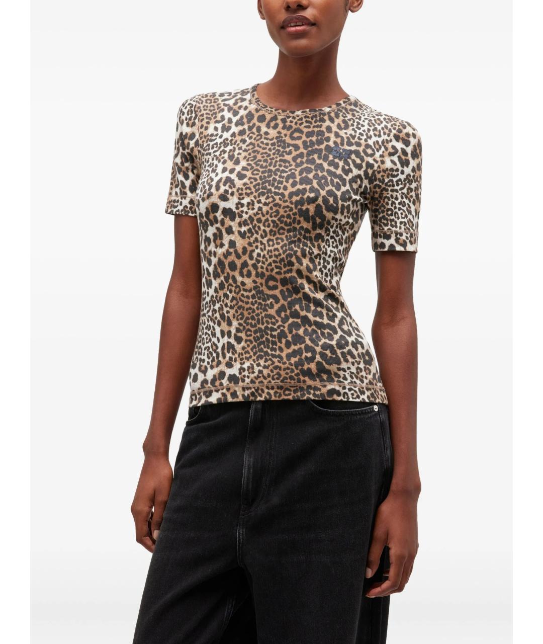 GANNI Коричневая хлопковая футболка, фото 3