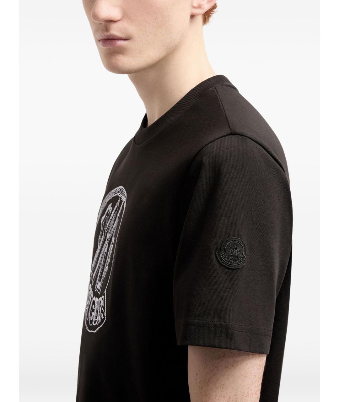 MONCLER Черная хлопковая футболка, фото 2