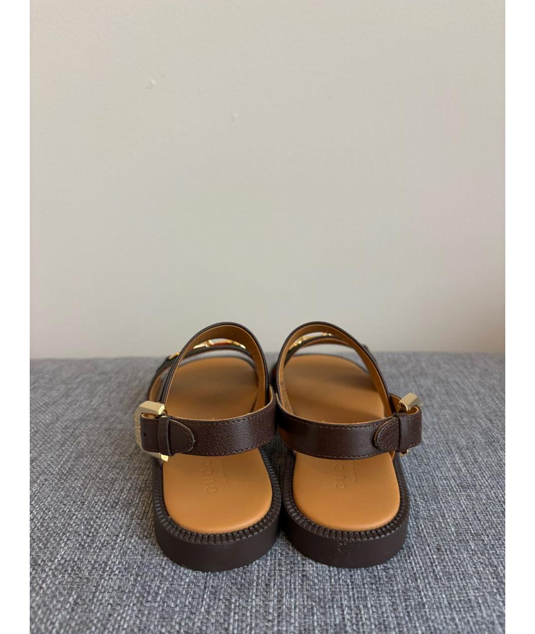 GUCCI KIDS Коричневые кожаные сандалии и шлепанцы, фото 4