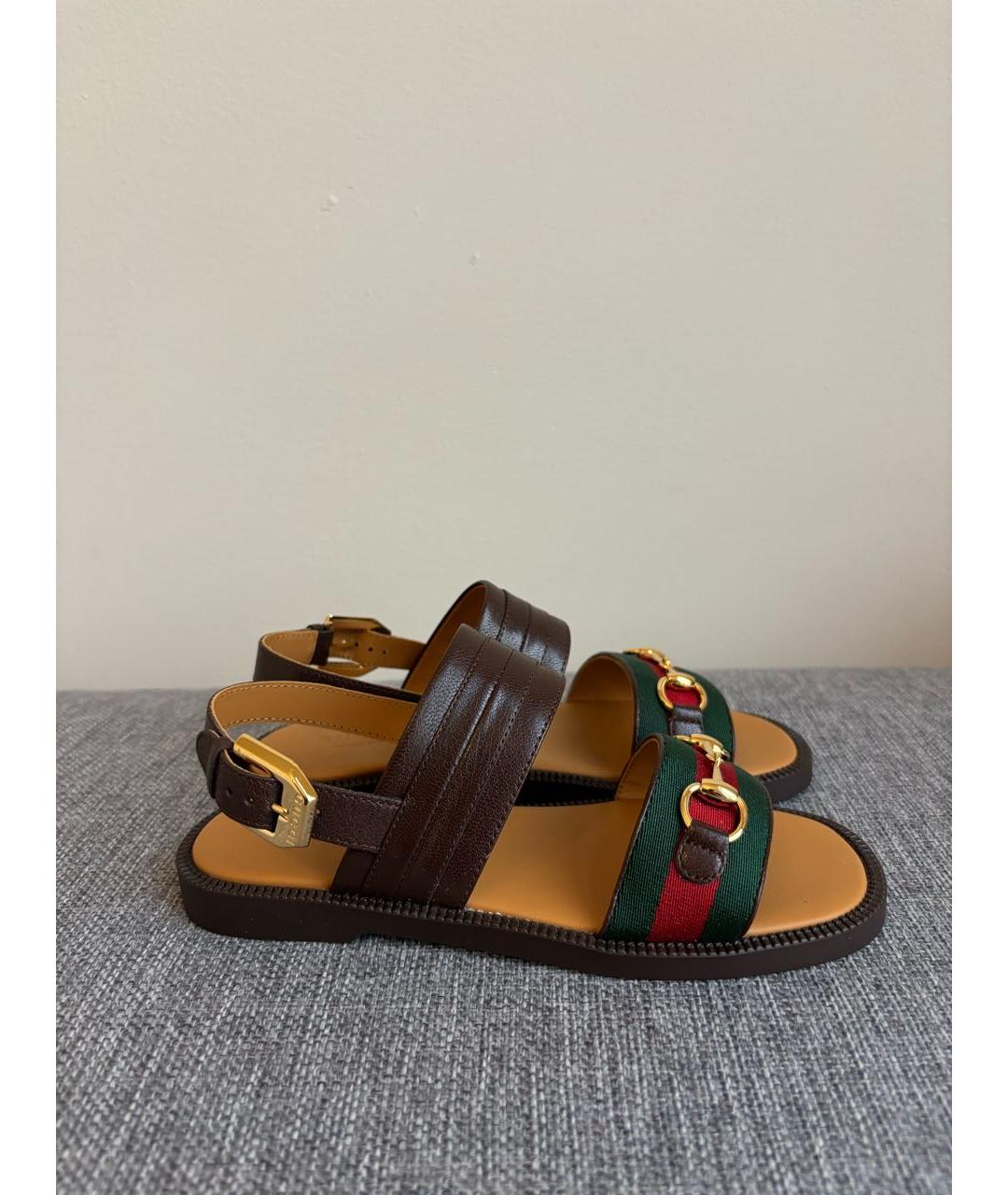 GUCCI KIDS Коричневые кожаные сандалии и шлепанцы, фото 7