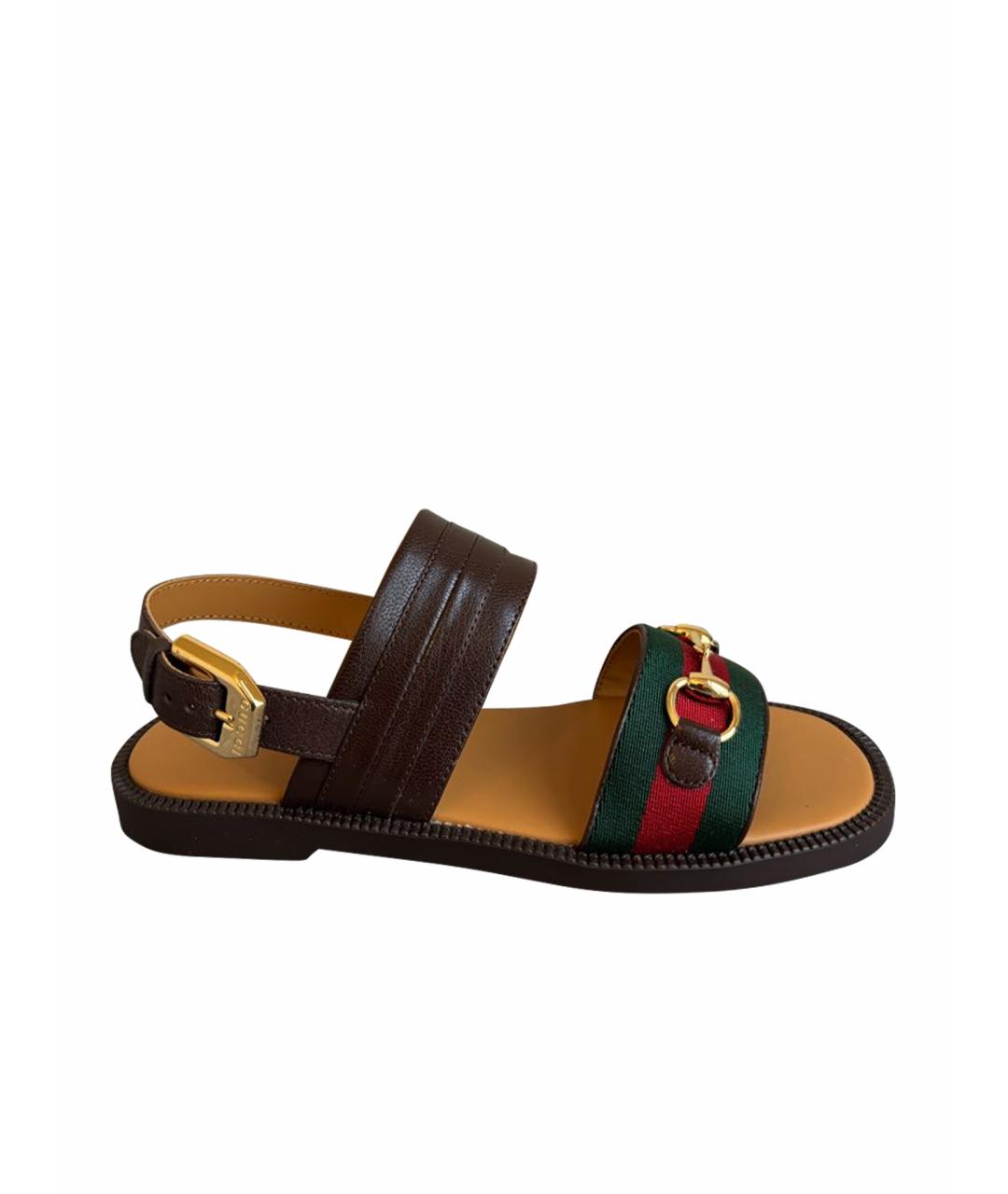 GUCCI KIDS Коричневые кожаные сандалии и шлепанцы, фото 1