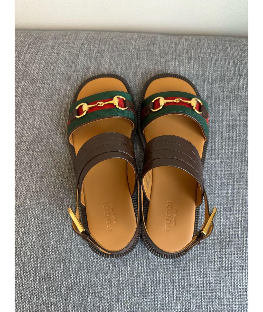 GUCCI KIDS Коричневые кожаные сандалии и шлепанцы, фото 3