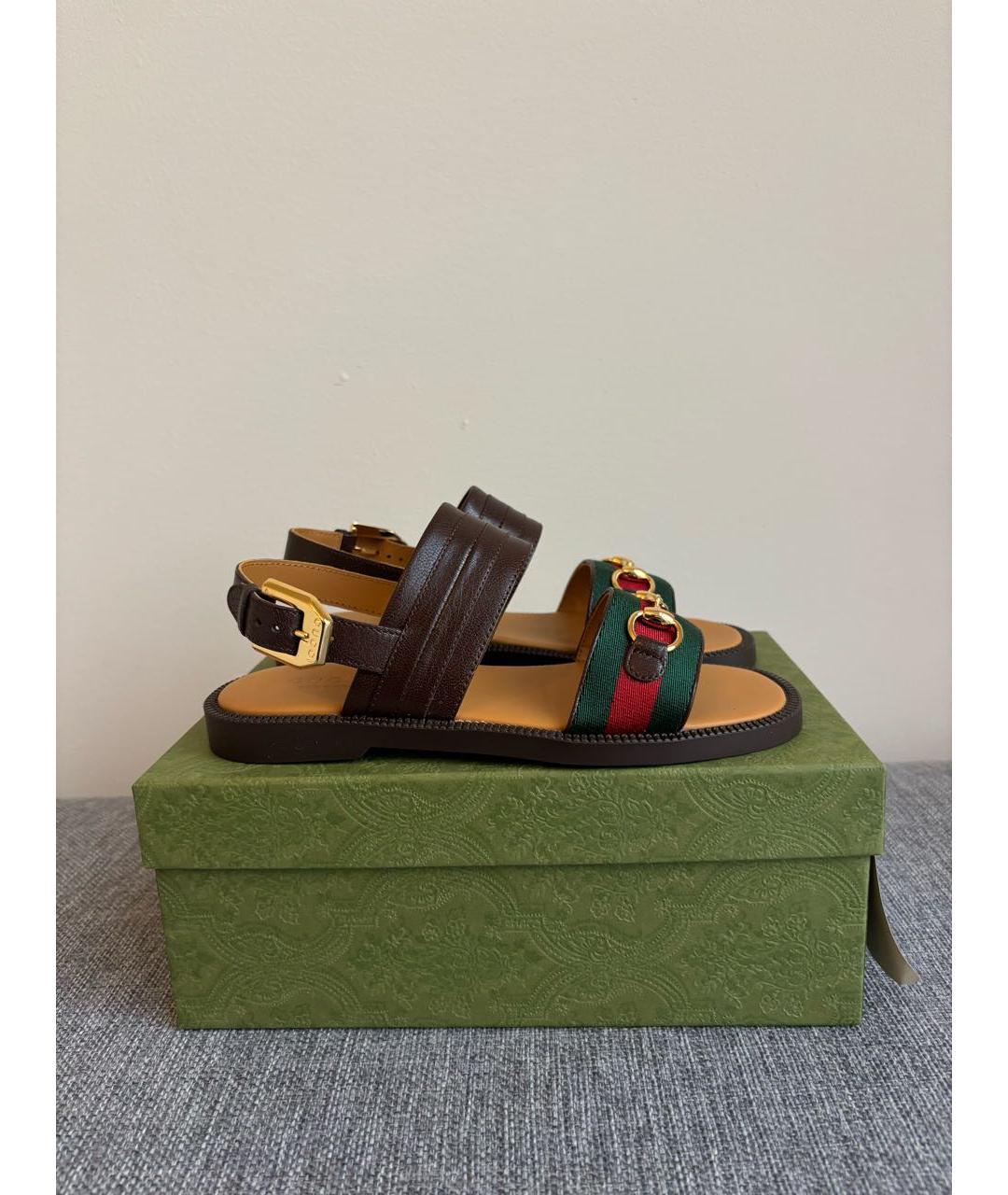 GUCCI KIDS Коричневые кожаные сандалии и шлепанцы, фото 6