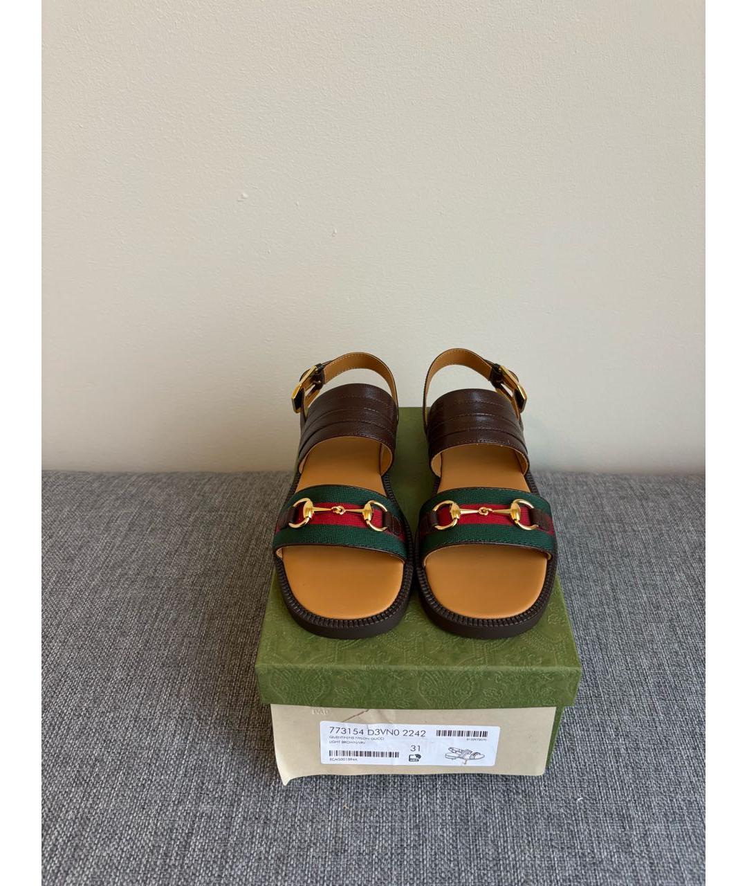 GUCCI KIDS Коричневые кожаные сандалии и шлепанцы, фото 5