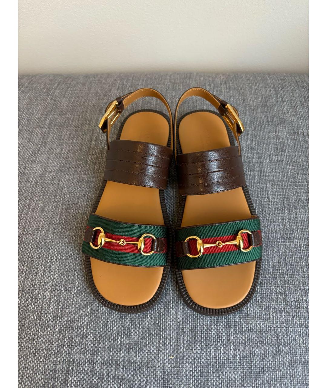 GUCCI KIDS Коричневые кожаные сандалии и шлепанцы, фото 2