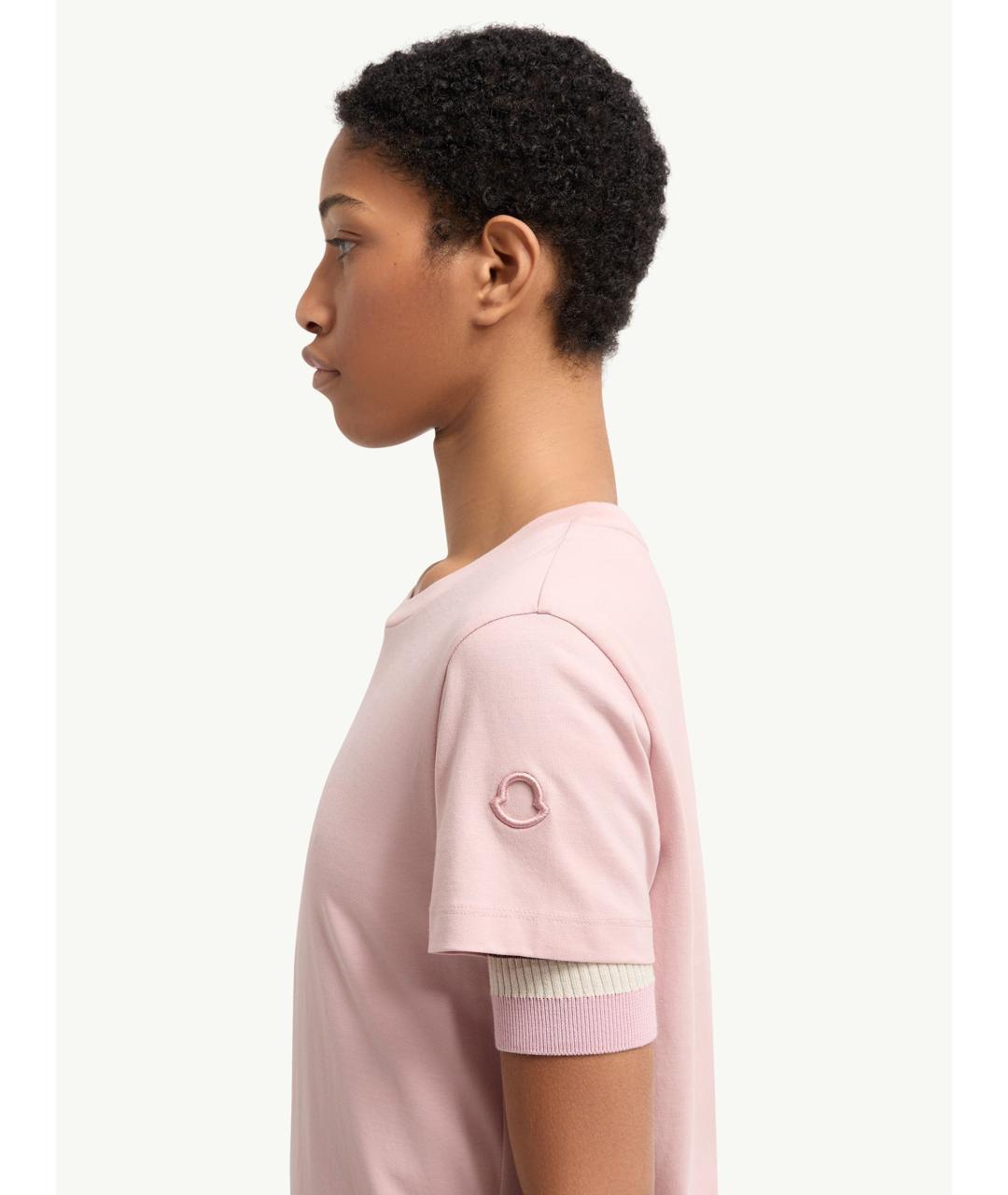 MONCLER Розовая хлопковая футболка, фото 4