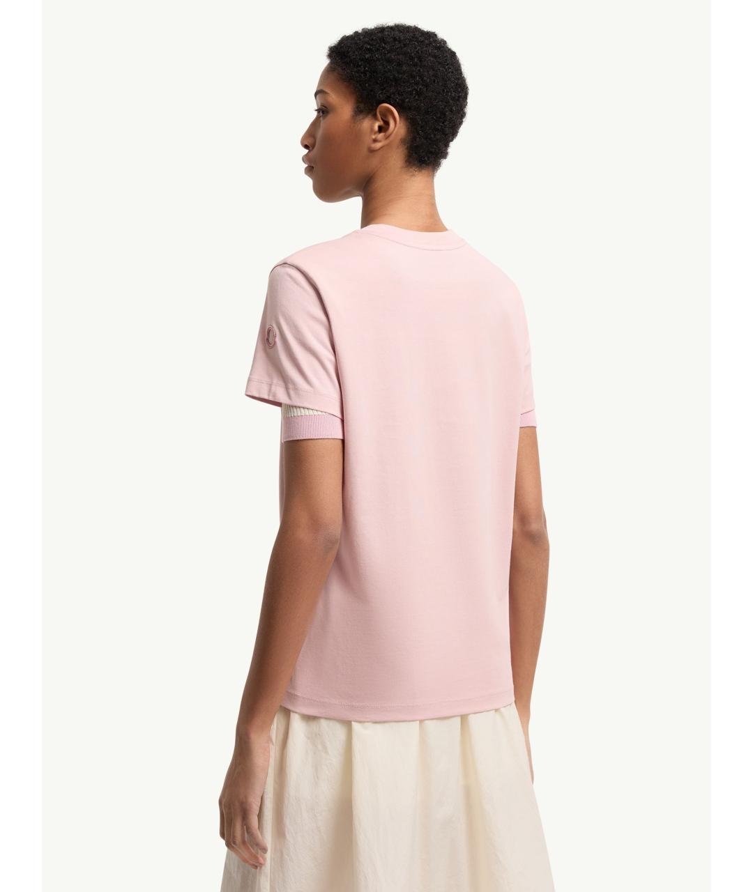 MONCLER Розовая хлопковая футболка, фото 5
