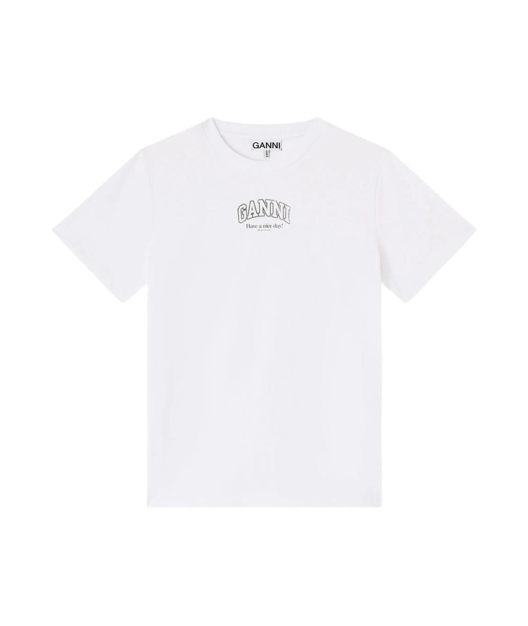GANNI Белая хлопковая футболка, фото 1