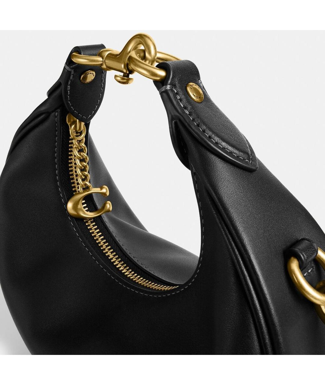 COACH Черная кожаная сумка с короткими ручками, фото 4